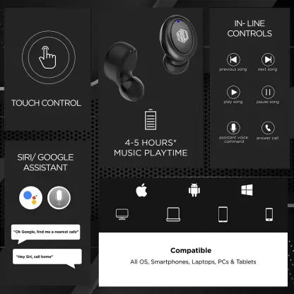 Nu Republic Flo Bluetooth Headset (Black, True Wireless) Nu Republic Flo Bluetooth Headset (Black, True Wireless)